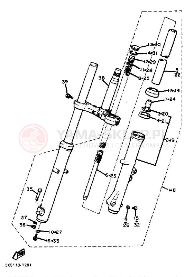 Schemat "Amortyzatory przód" do Yamaha XJ550J