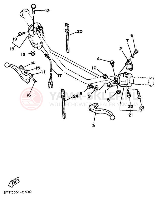 Schemat "Kierownica i osprzęt" do Yamaha XT350D/XT350DC