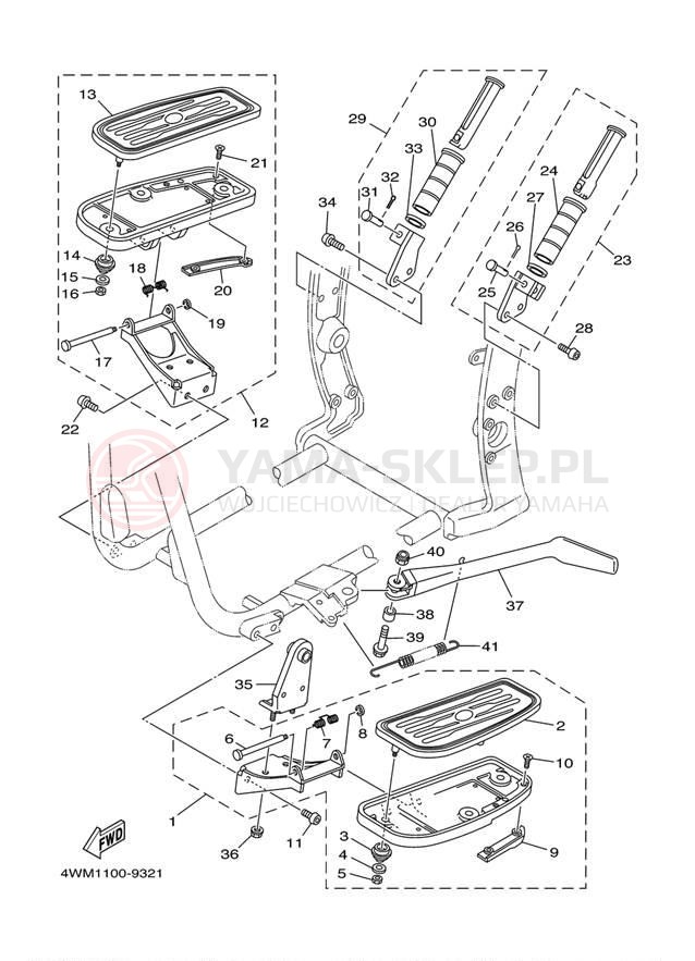 Schemat "Stopka postojowa i podnóżki" do Yamaha ROAD STAR XV1600AMC/XV1600AM