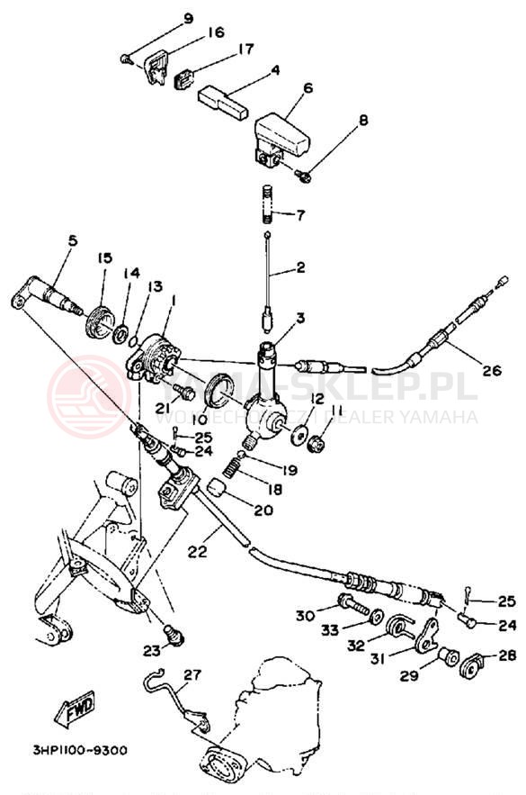 Schemat "dźwignia cofania" do Yamaha MOTO-4 YFM350ERW