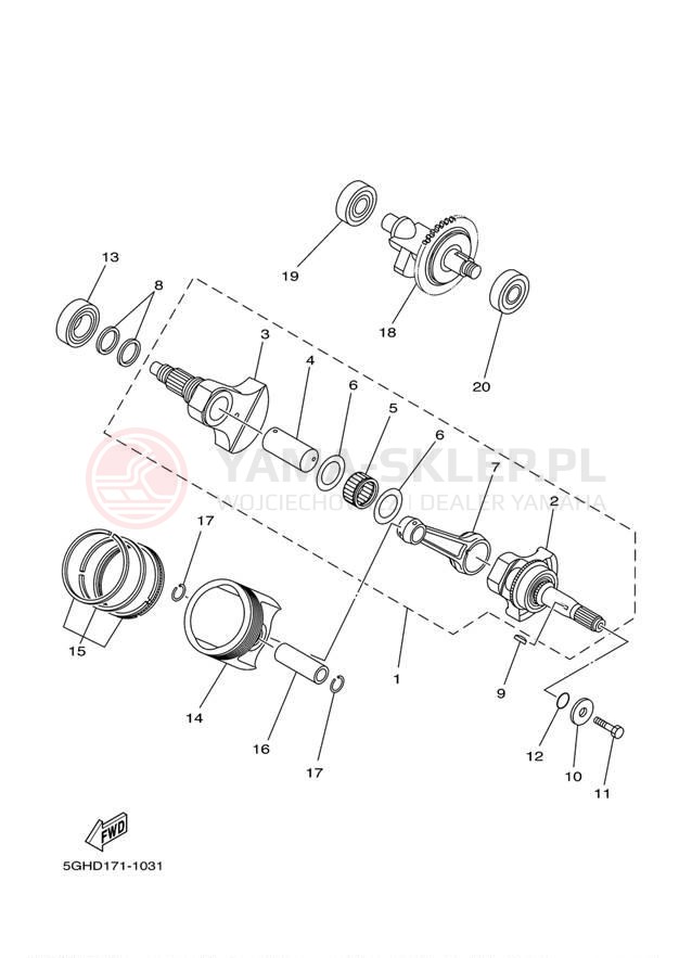 Schemat "Wał korbowy, tłok" do Yamaha GRIZZLY 450 EPS 4WD YFM45FGPDL