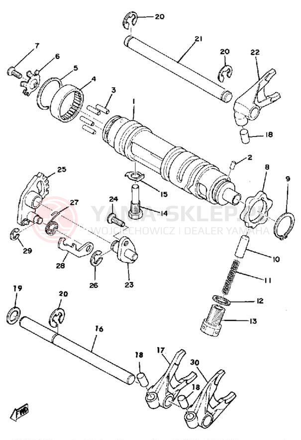 Schemat "Dźwignia zmiany biegów, wałek" do Yamaha XS750-2D/XS750D