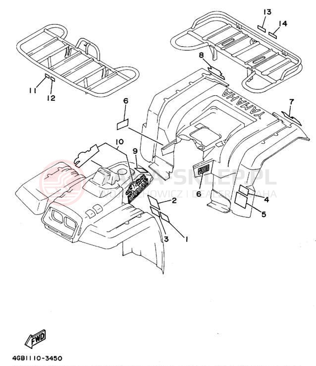 Schemat "naklejki" do Yamaha KODIAK 4WD YFM400FWF_