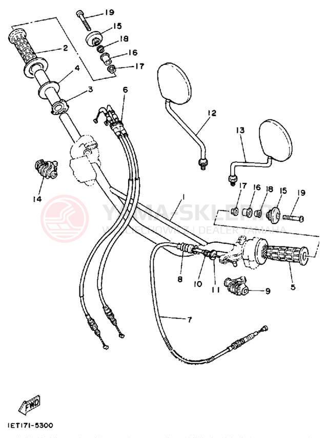 Schemat "Kierownica i osprzęt" do Yamaha XT350S/XT350SC