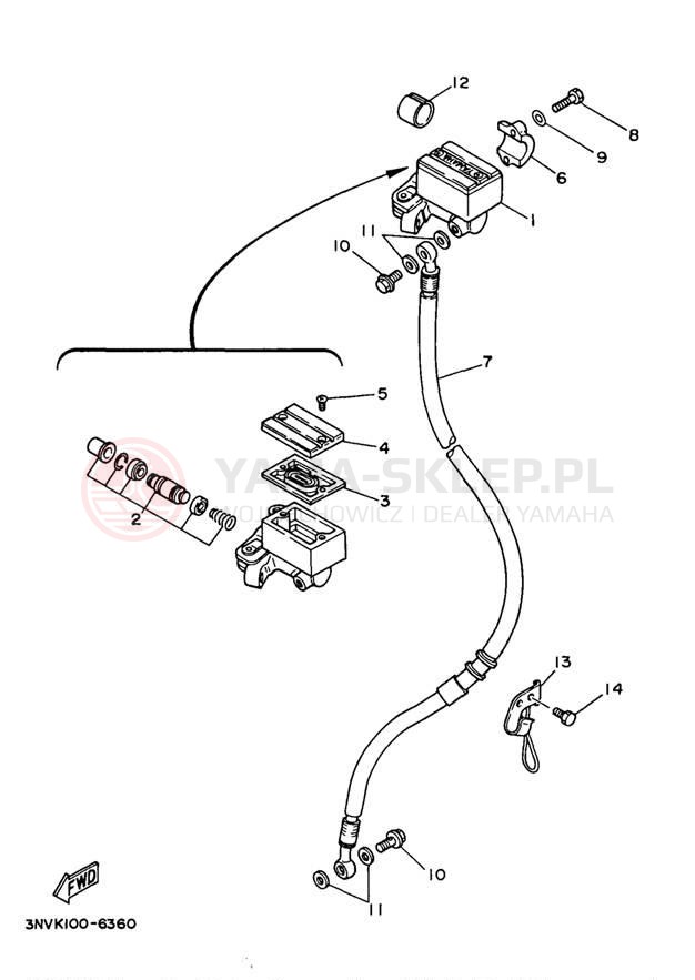 Schemat "Pompa hamulcowa przednia" do Yamaha XT350J/XT350JC