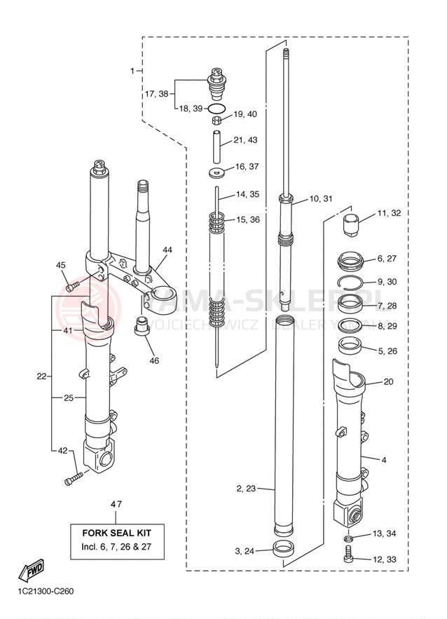 Schemat "Amortyzatory przód" do Yamaha FZ-1 FZS1S/FZS1SC