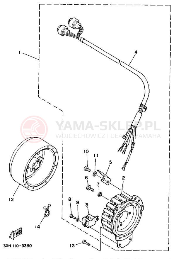 Schemat "prądnica" do Yamaha MOTO-4 YFM250W