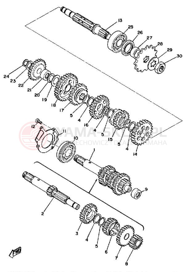 Schemat "Skrzynia biegów " do Yamaha DT175B