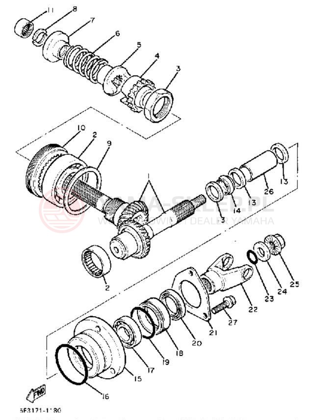 Schemat "Przeniesienie napędu" do Yamaha VIRAGO 750 XV750J
