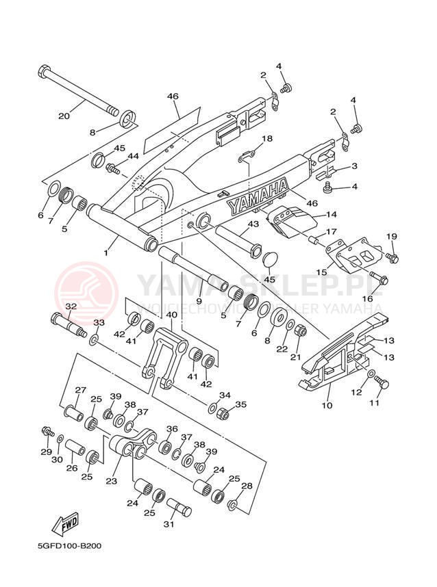 Schemat "wahacz" do Yamaha TT-R250 TTR250T/TTR250TC