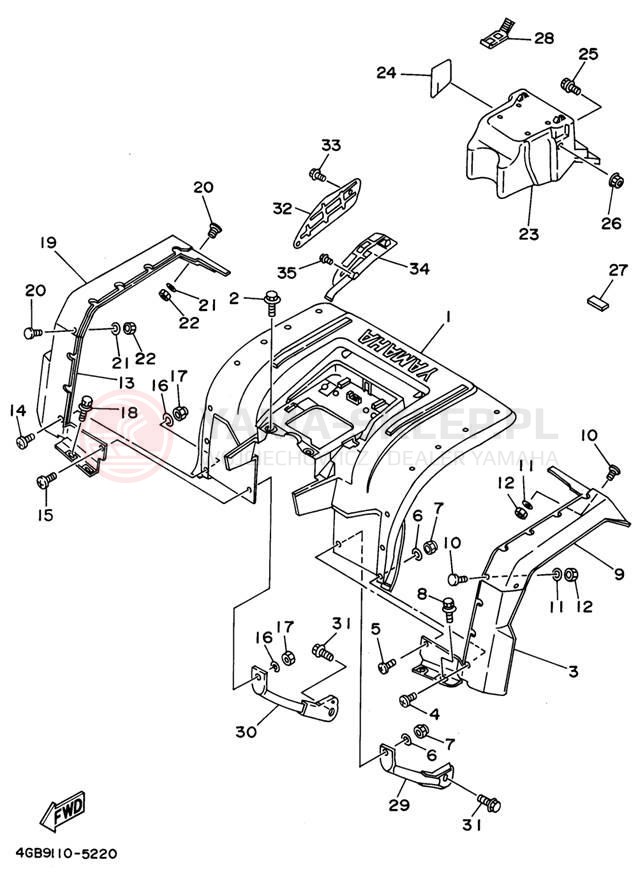 Schemat "Tylny błotnik" do Yamaha KODIAK 4WD YFM400FWG