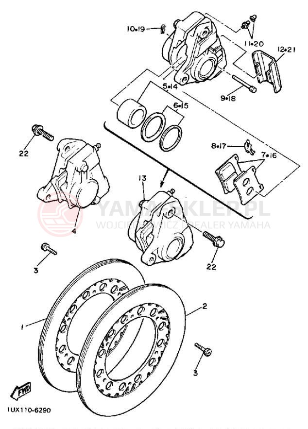 Schemat "Zacisk hamulcowy + tarcza przód" do Yamaha FJ1200T/FJ1200TC