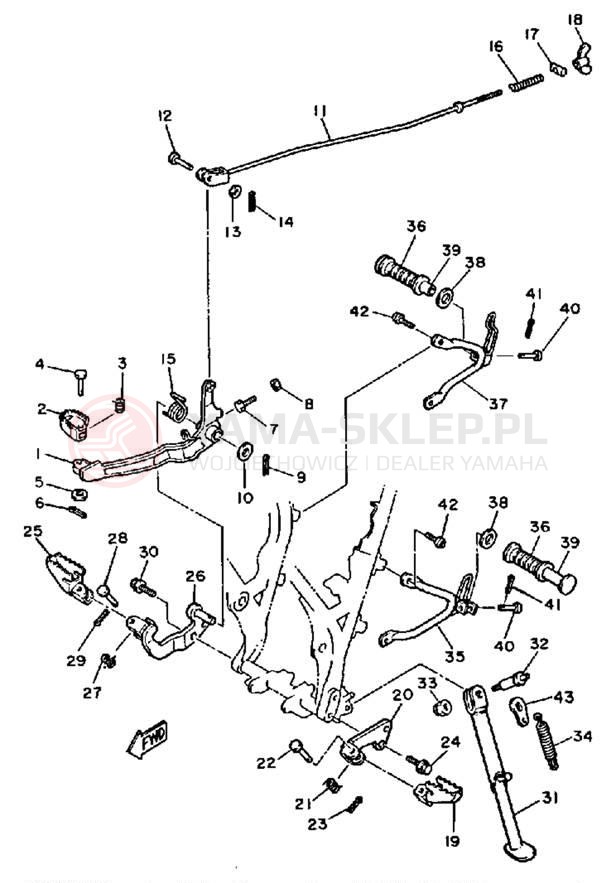 Schemat "Stopka postojowa i podnóżki" do Yamaha XT600NC/XT600N
