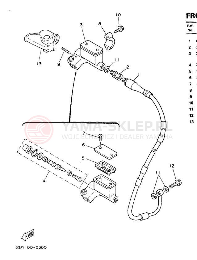 Schemat "Pompa hamulcowa przednia" do Yamaha YZ250E
