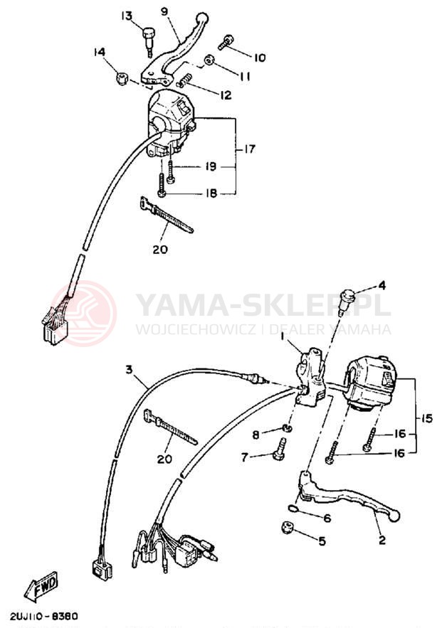 Schemat "Kierownica i osprzęt" do Yamaha ROUTE 66 XV250AC/XV250A