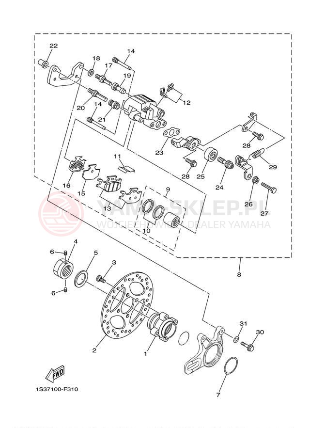 Schemat "Zacisk hamulcowy tylny" do Yamaha RAPTOR 700 YFM70RW