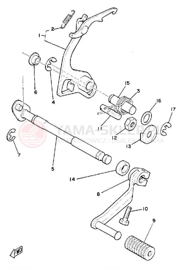 Schemat "Dźwignia zmiany biegów, wałek" do Yamaha DT175G