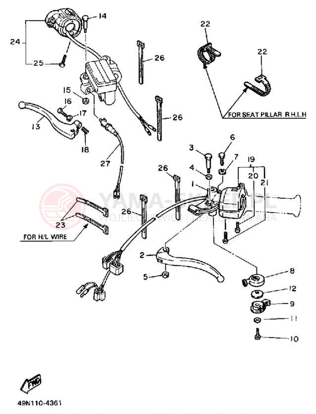 Schemat "Kierownica i osprzęt" do Yamaha XT600S/XT600SC