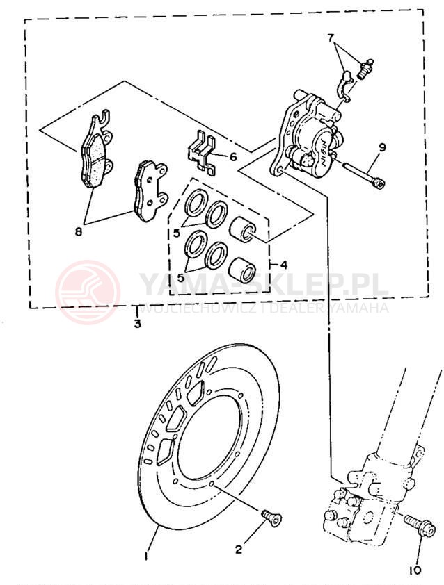 Schemat "Zacisk hamulcowy + tarcza przód" do Yamaha YZ250E1