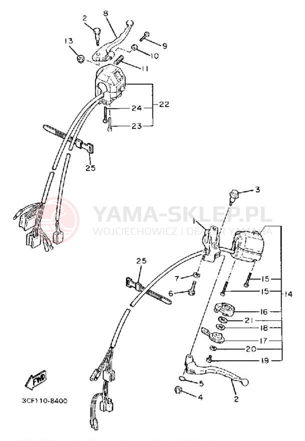 Schemat "Kierownica i osprzęt" do Yamaha VIRAGO 1100 XV1100U/XV1100UC