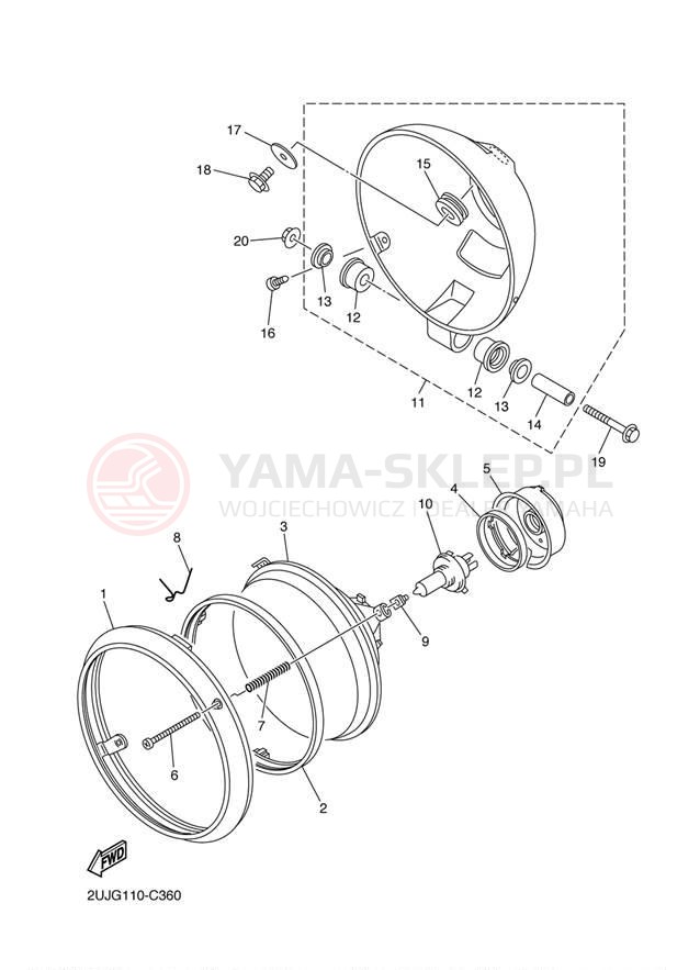 Schemat "Lampa przód" do Yamaha VIRAGO 250 XV250SC/XV250S