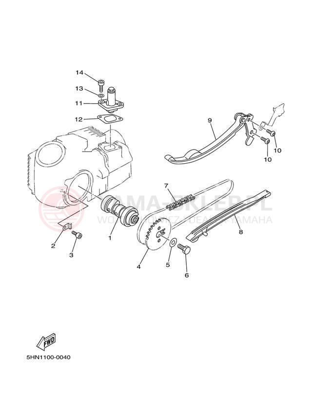 Schemat "Rozrząd - łańcuszek" do Yamaha TTR90 TTR90S
