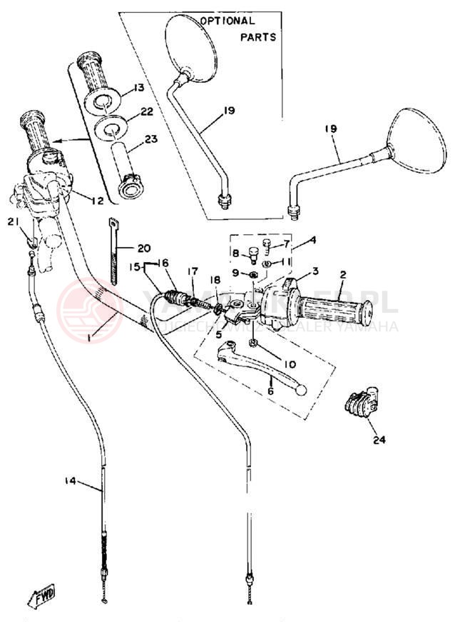 Schemat "Kierownica i osprzęt" do Yamaha XS500 XS500E