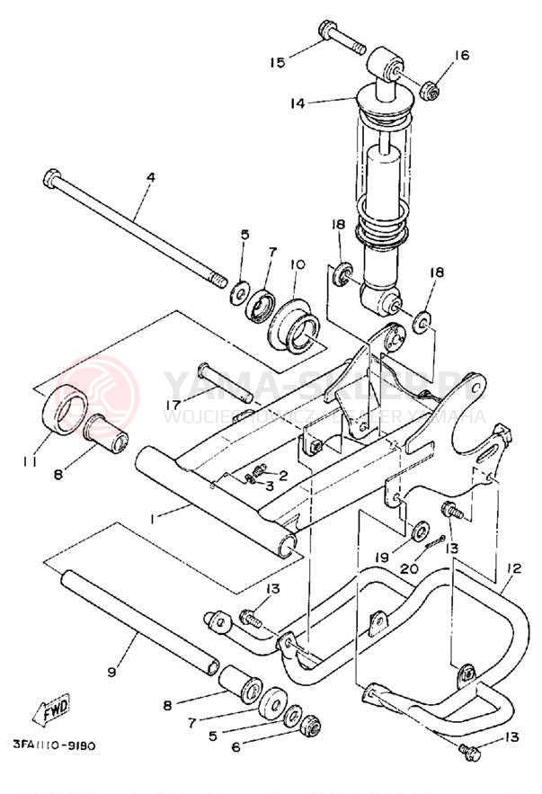 Schemat "wahacz, zawieszenie tył" do Yamaha YFA1D