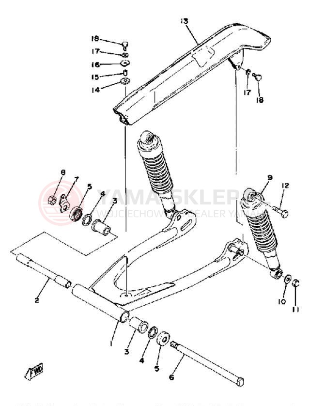 Schemat "Wahacz, osłona łańcucha" do Yamaha XS400-2E