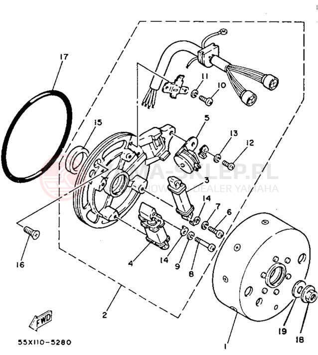 Schemat "prądnica" do Yamaha BADGER YFM80T
