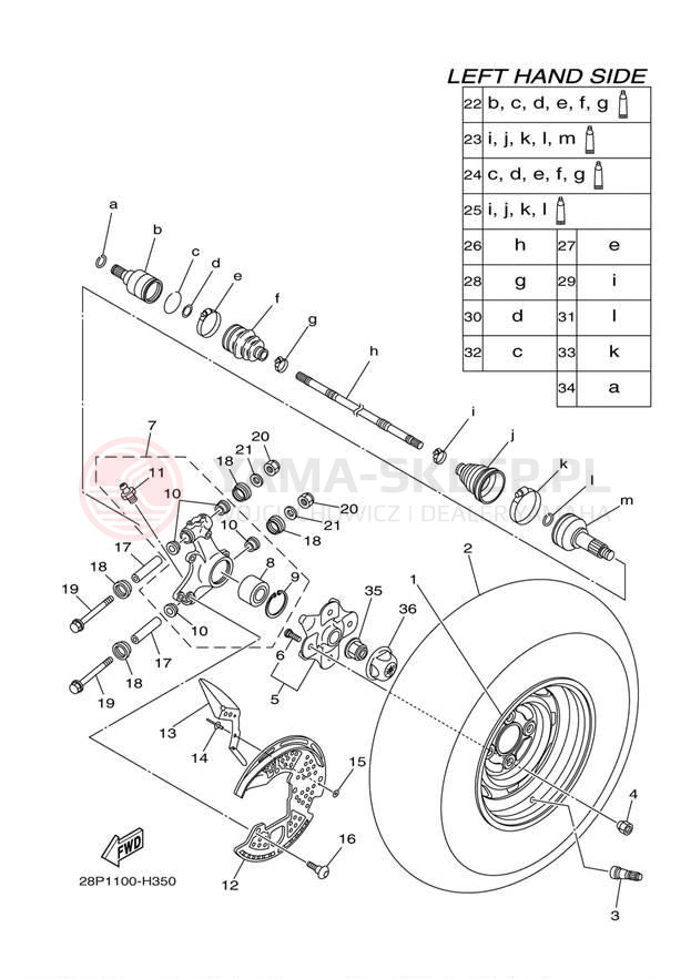 Schemat "Koło tył" do Yamaha GRIZZLY 550 4WD YFM5FGAGR