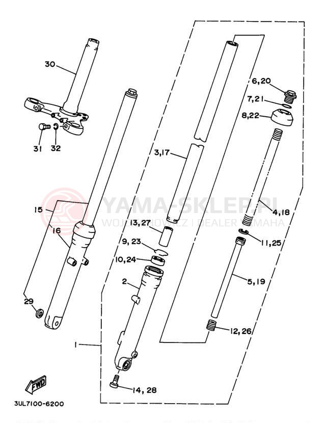 Schemat "Amortyzatory przód" do Yamaha RT100J