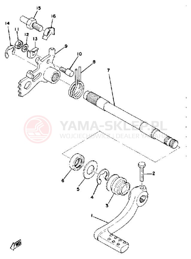 Schemat "Dźwignia zmiany biegów, wałek" do Yamaha YZ250E