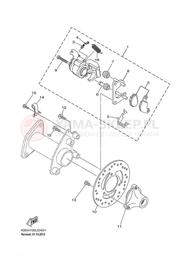 Schemat "Zacisk hamulcowy tylny" do Yamaha RAPTOR 90 YFM90RDW/YFM90RDL