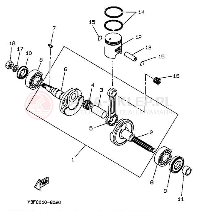 Schemat "Wał korbowy, tłok" do Yamaha ZUMA CW50W