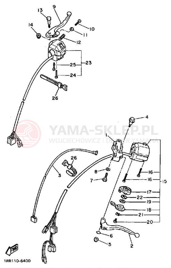 Schemat "Kierownica i osprzęt" do Yamaha VIRAGO 700 XV700CSC/XV700CS