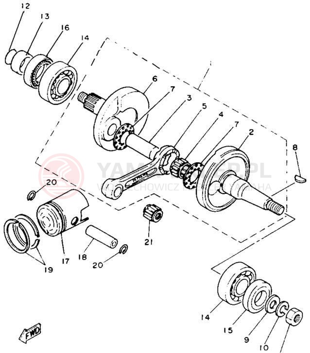 Schemat "Wał korbowy, tłok" do Yamaha Y-ZINGER PW80F