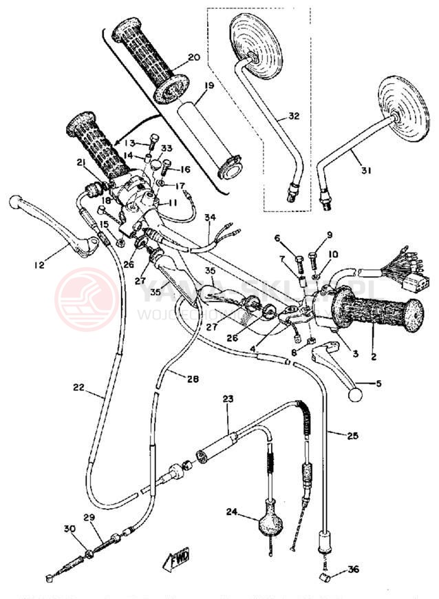 Schemat "Kierownica i osprzęt" do Yamaha DT125A