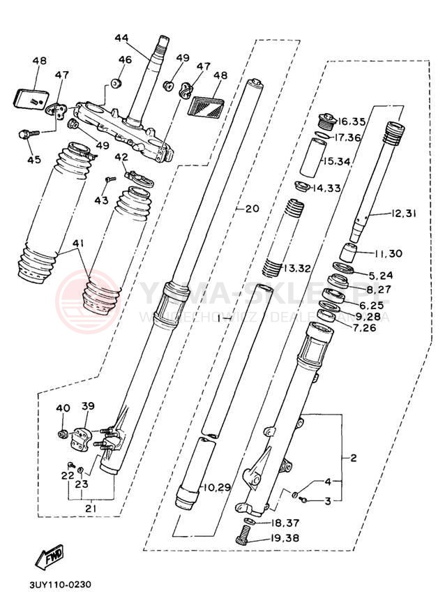 Schemat "Amortyzatory przód" do Yamaha XT600ED/XT600EDC