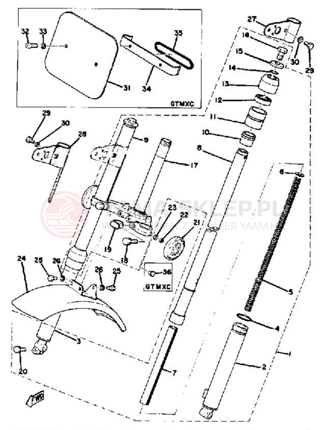 Schemat "Amortyzatory przód, błotnik" do Yamaha GTMXC/GT80C