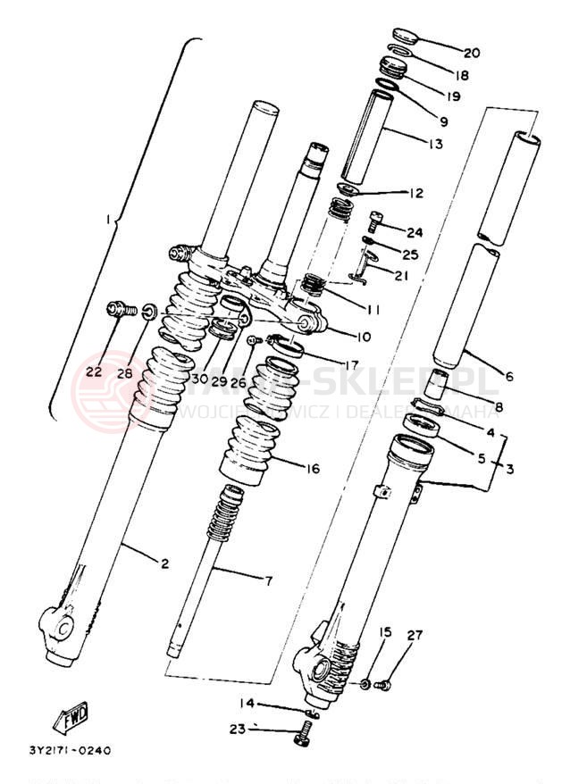 Schemat "Amortyzatory przód" do Yamaha XT250J