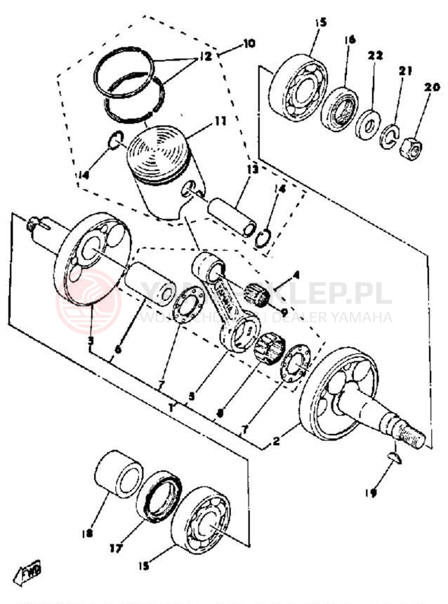 Schemat "Wał korbowy, tłok" do Yamaha MX80J