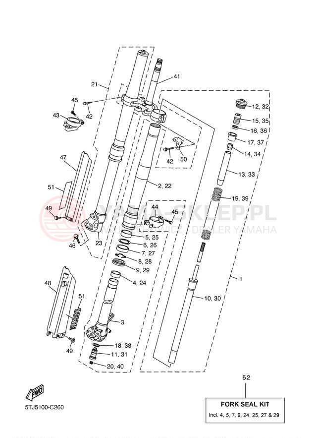 Schemat "Amortyzatory przód" do Yamaha WR450F WR450FS