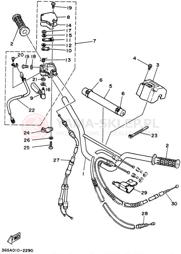 Schemat "Kierownica i osprzęt" do Yamaha BANSHEE YFZ350F