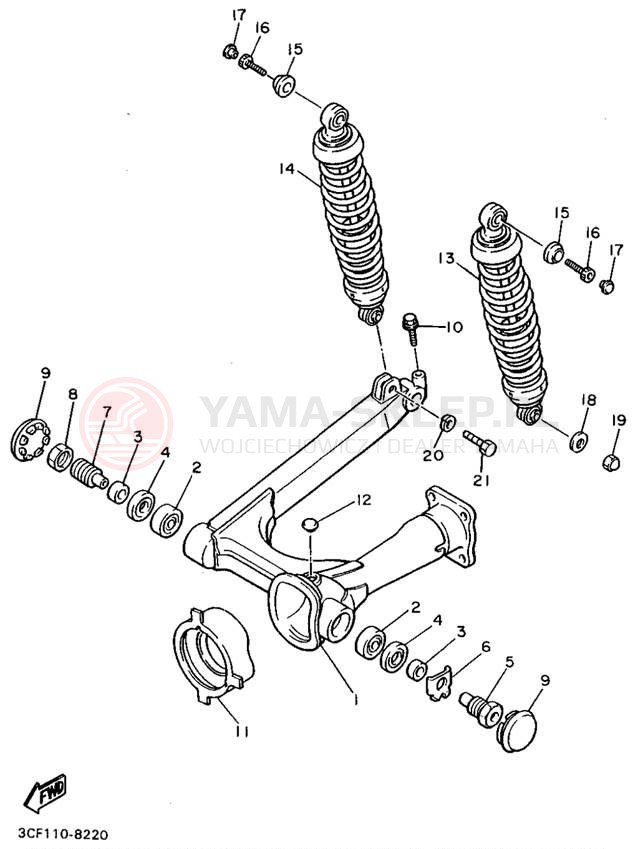 Schemat "wahacz, zawieszenie tył" do Yamaha VIRAGO 1100 XV1100G/XV1100GC