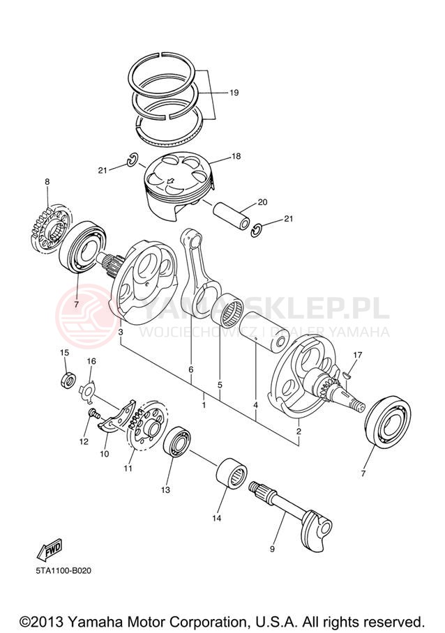 Schemat "Wał korbowy, tłok" do Yamaha WR450F WR450FV