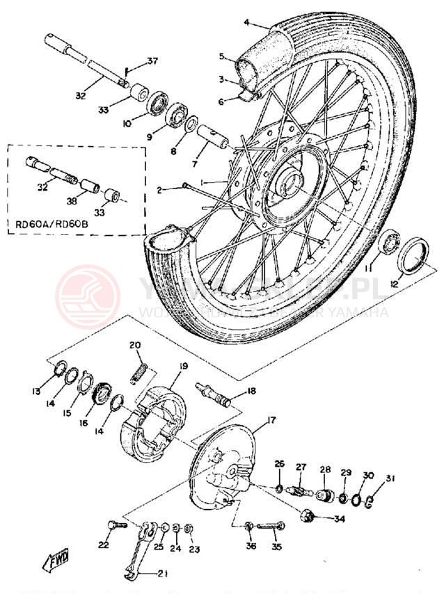 Schemat "Koło przód" do Yamaha RD60B