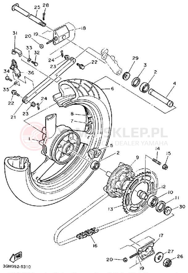 Schemat "Koło tył" do Yamaha FZR1000WC/FZR1000W
