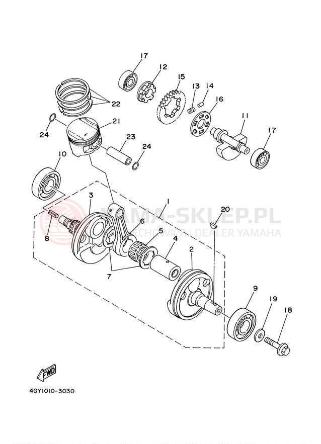 Schemat "Wał korbowy, tłok" do Yamaha TTR250 TTR250M/TTR250MC