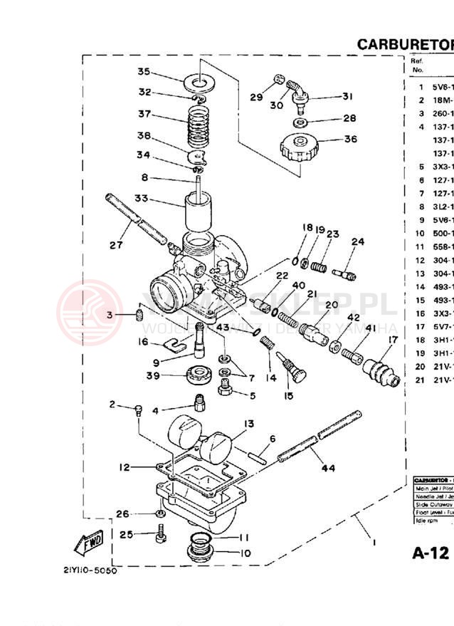 Schemat "Gaźnik" do Yamaha YT125N